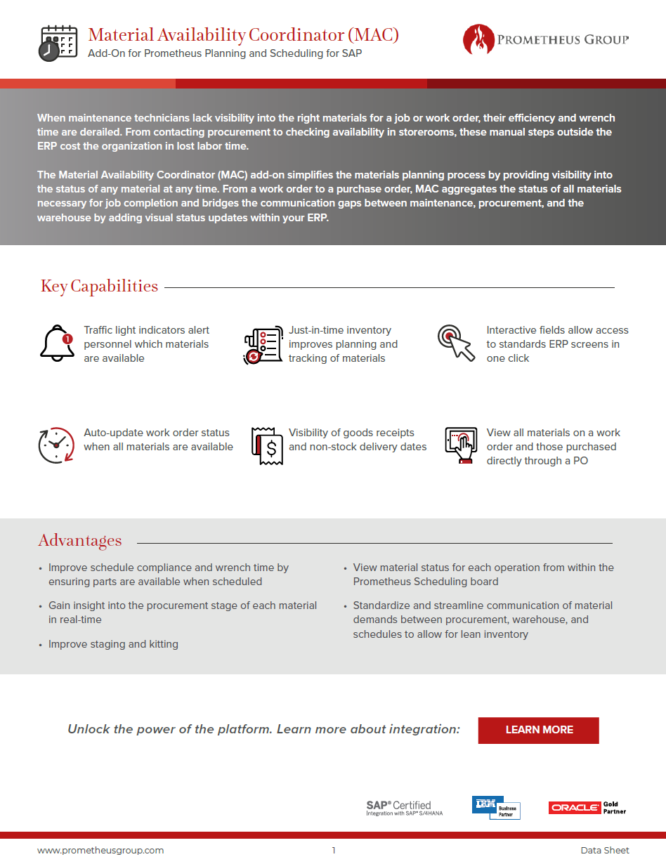 Material Availability Coordinator (MAC)